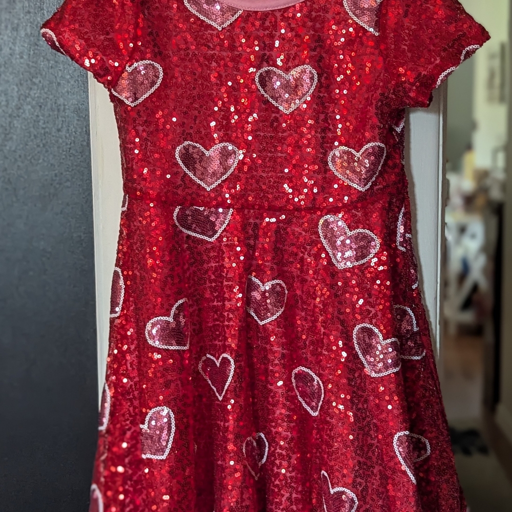 Sparkling Red Heart Sequin Kids Dress